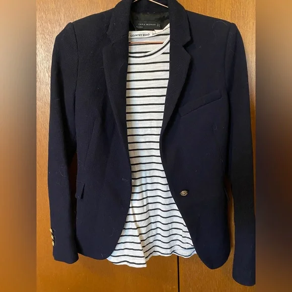 NWOT ZARA Woman Navy Blazer - Picture 4 of 12